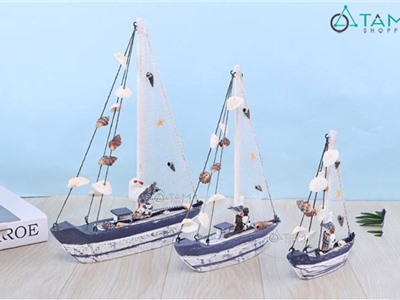 Mô hình thuyền trang trí cánh buồm lưới PCB-MHT-03